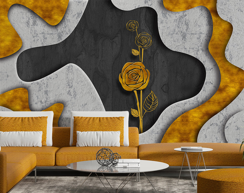 Golden Rose And Grey And Yellow Color Marble Art Wallpaper