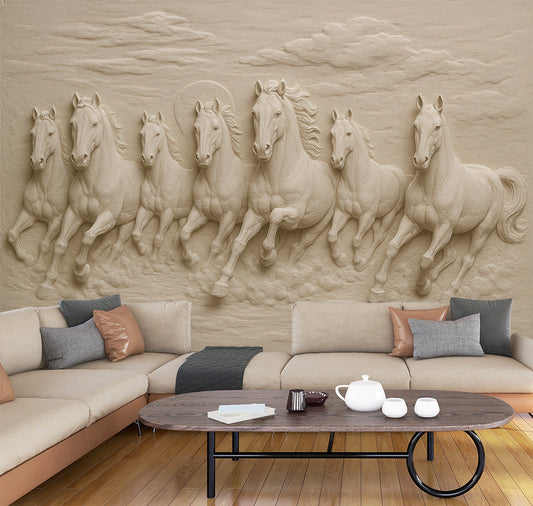 3D Seven Horses Mural Wallpaper