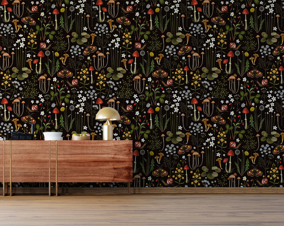Dark Botanical Wallpaper Mushroom Wallpaper