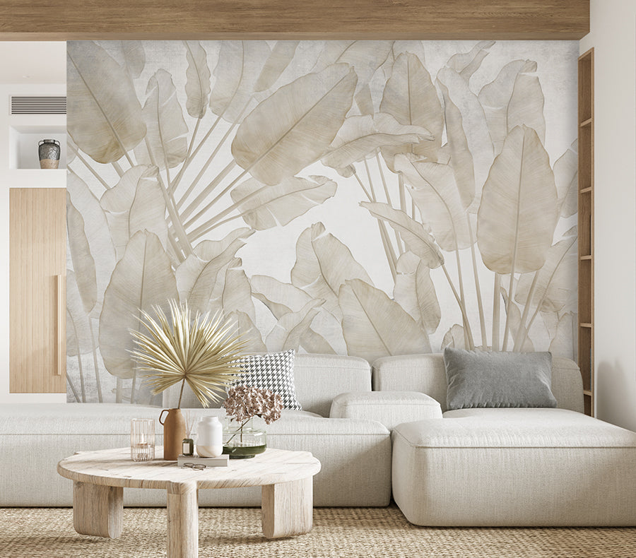 Soft Beige Banana Leaf Wallpaper