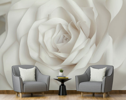 Living Room - 3D White and Pink Rose Wallpaper for Bedroom