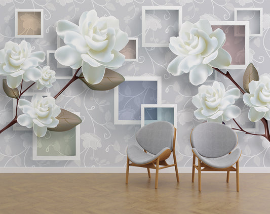 White Rose And Multicolor Square Wallpaper
