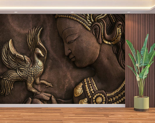 Custom Wallpaper Brown And Golden 3D Wallmural