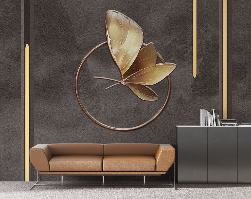 3D Golden Metallic Butterfly Wallpaper