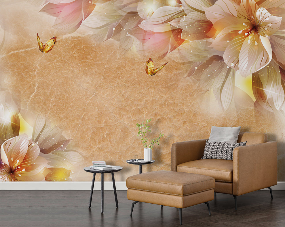 Beige Love Fantasy Floral Wallpaper