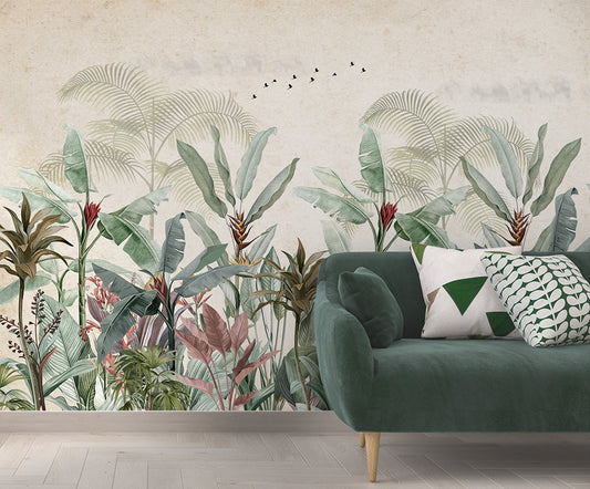 Vintage Botanical Banana Leaf Mural Wallpaper