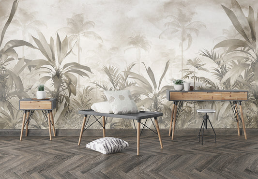 Living Room - Vintage Tropical Trees & Plants Wall Mural Wallpaper, Custom Size
