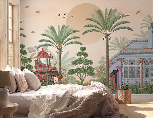 Bedroom - The Maharaja's Journey – Indian Elephant Wall Mural Wallpaper, Custom Size
