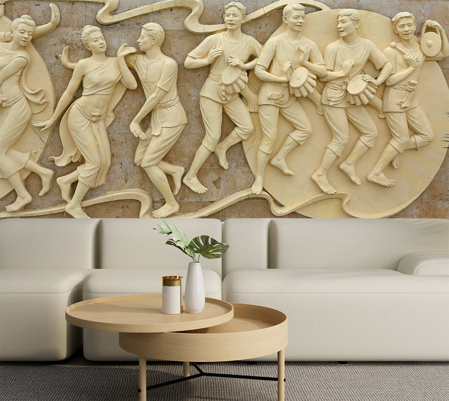Dancing Stone Carving Art Mural Wallpaper