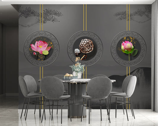 Dining Room - Chinese Style 3D Beautiful Lotus Flowers Wallpaper