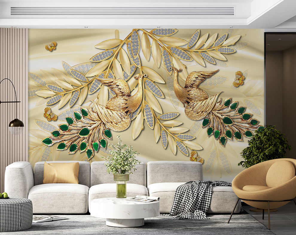 Golden Peacock Jewelry Wallpaper