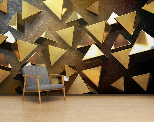 Living Room - 3D Gold Geometric Art Wallpaper