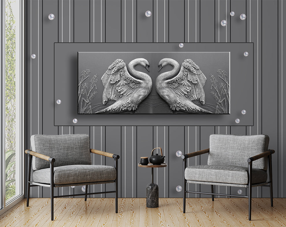 Modern Grey Background And White Swans Love Wallpaper