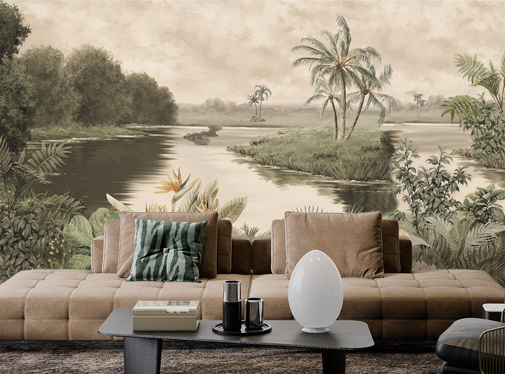 Vintage Forest Tropical Lake View Wallpaper