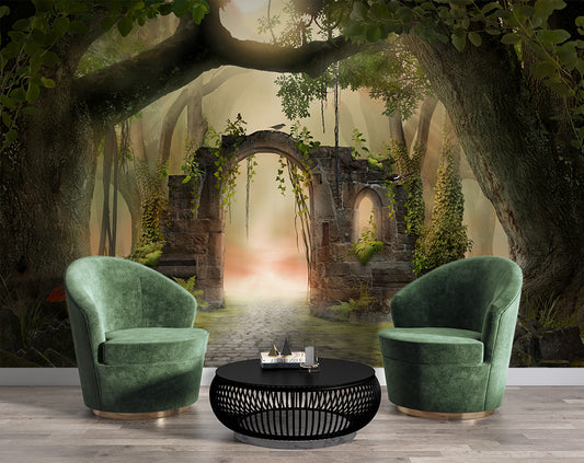 Living Room - 3D Effect Forest Tree – Jungle Wall Mural Wallpaper, Custom Size