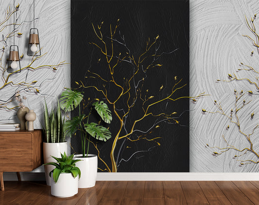 Living Room - 3d creative black and golden tree wallpaper