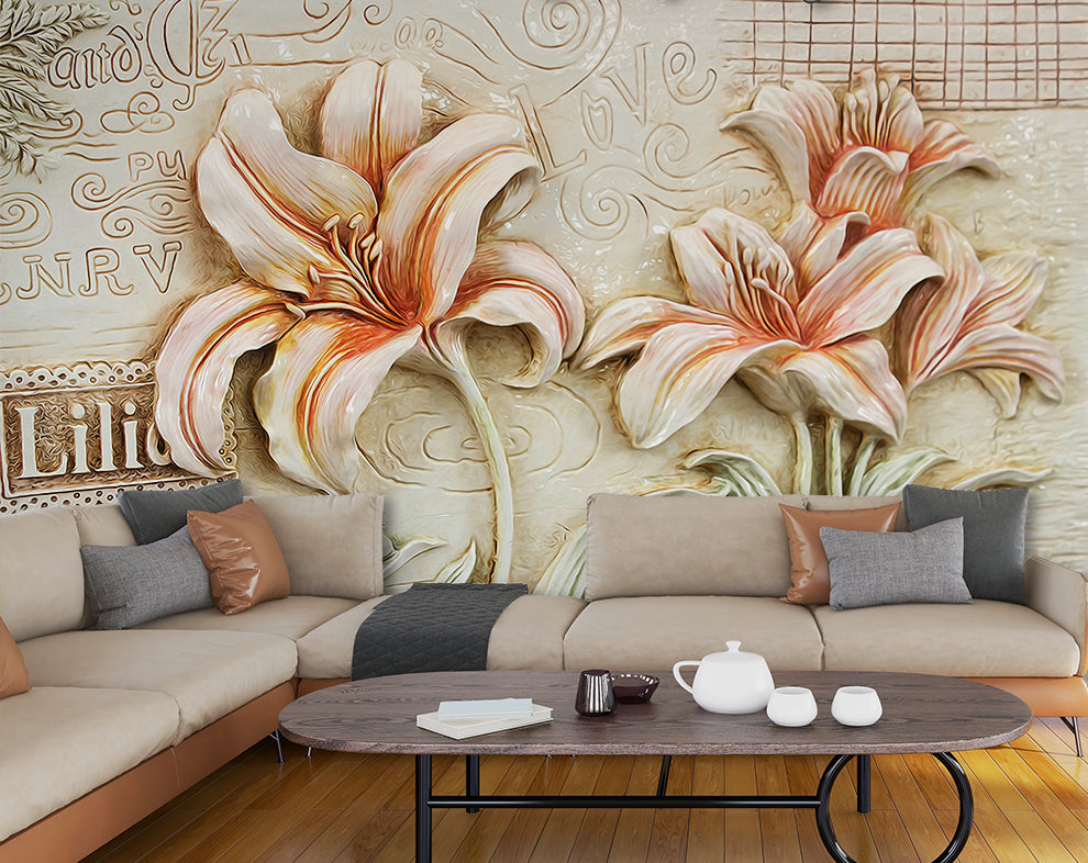 3D Murals Orchids Lily Flowers Wallpaper
