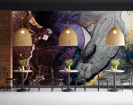 Living Room - Purple And Gray Marble Pattern Wallpaper