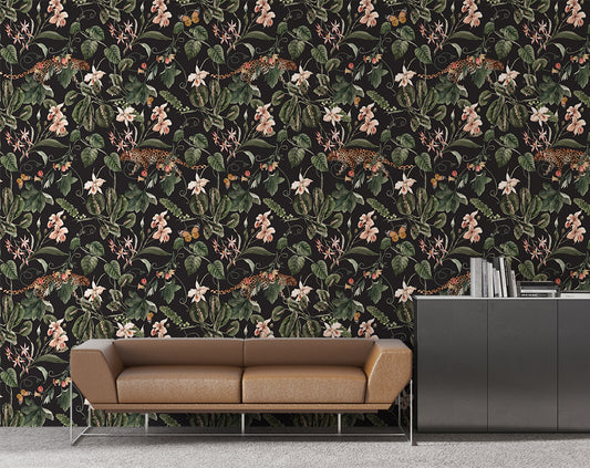 Dark Tropical Leaves And Tiger Wallpaper Rolls
