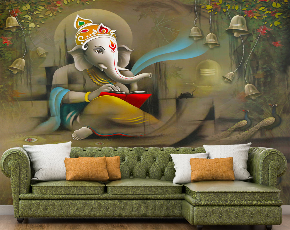 God Ganesha 3D Mural Wallpaper For Living Room