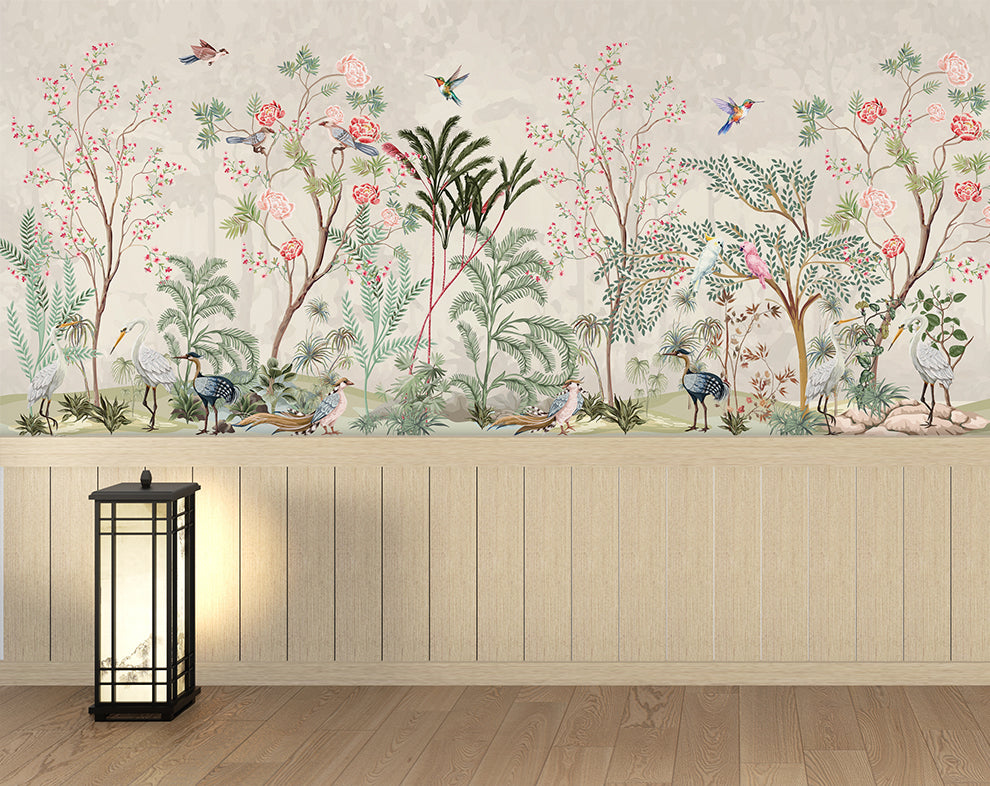 Chinoiserie Blossom Symphony And Birds Mural Wallpaper