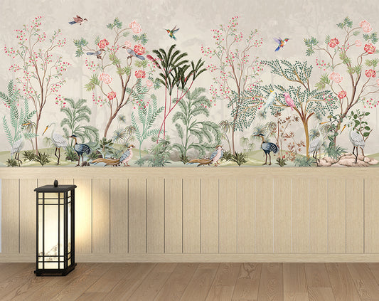 Hallway - Chinoiserie Blossom & Birds Wall Mural Wallpaper, Custom Size