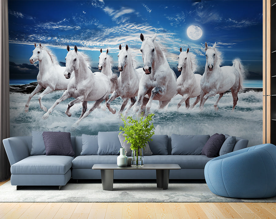 White Horses Running Mural Wallpaper