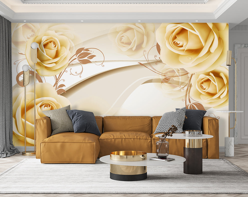 Luxury 3D Yellow Rose Wallpaper