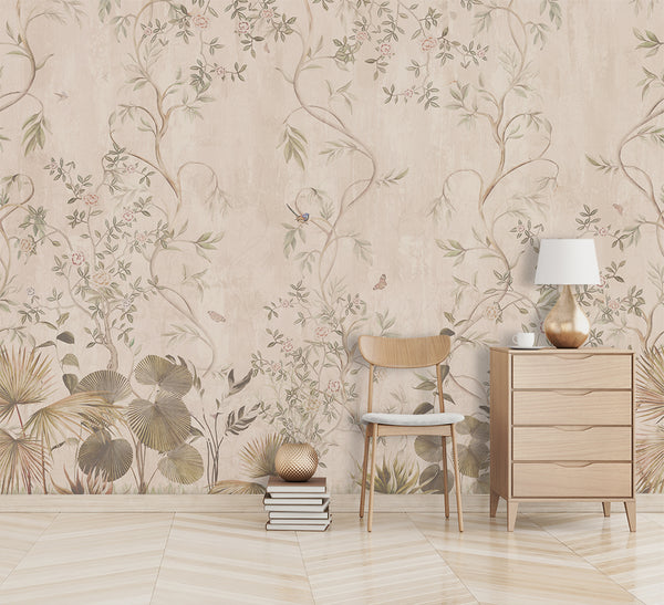 Sepia botanical and butterfly wallpaper
