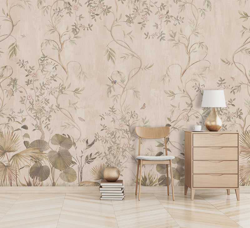 Sepia botanical and butterfly wallpaper