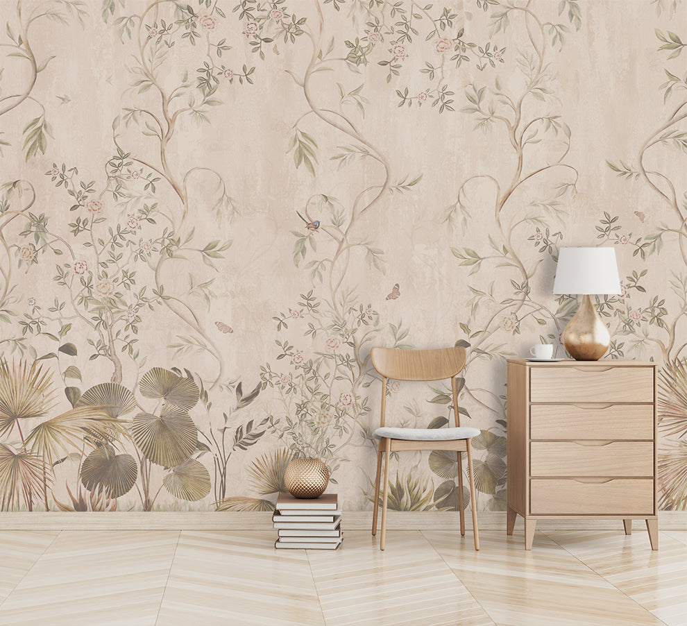 Sepia Botanical And Butterfly Wallpaper