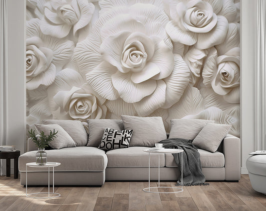 3D White Rose Flowers Wallpaper