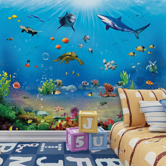 Sea Fishes Starfish Plants Ocean Life Wallpaper | Underwater Theme Kids Room Decor