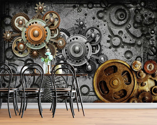 3D Mechanical Gears Mural Wallpaper