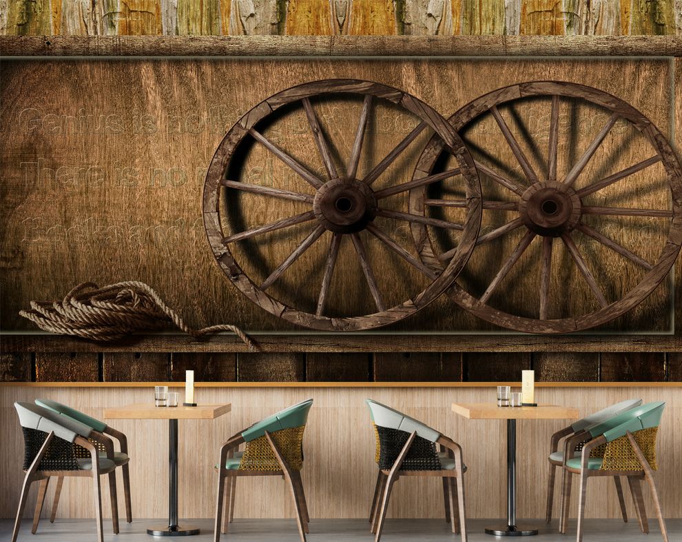 Wagon wheel, nature Wallpaper for cafe and restaurant wall