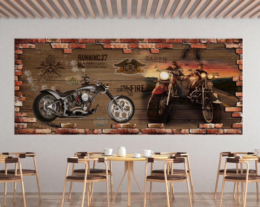 3D Retro Motarcycle Wallpaper For Restaurant Walls