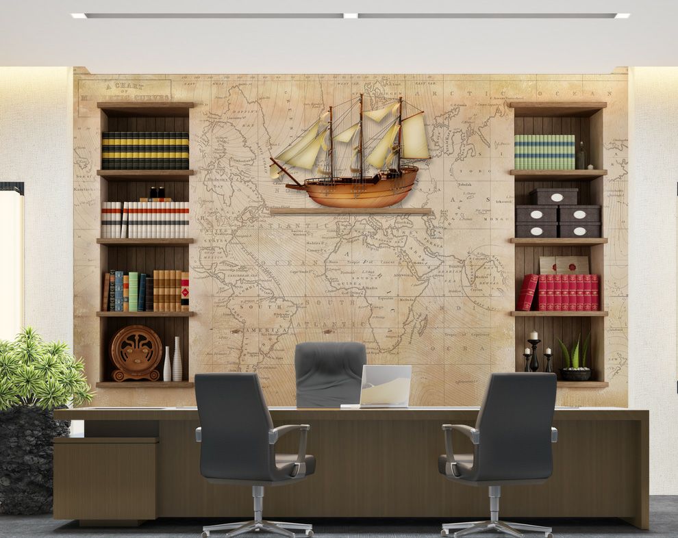 World Map 3D Mural Wallpaper For Office Wall