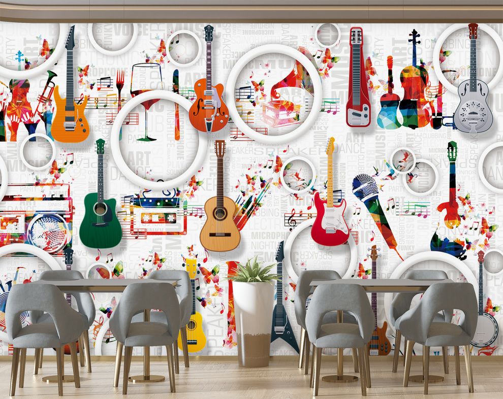 3D Mural Guitar Music Equipment Musical Pattern Wallpaper