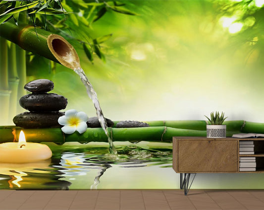 Bamboo Water Fountain 3D Wallpaper