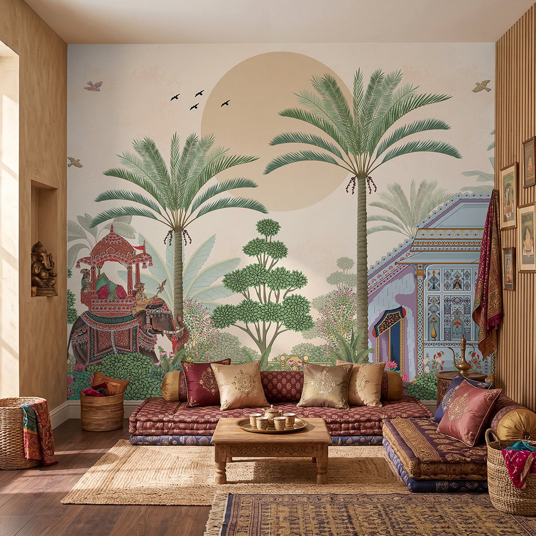 The Maharaja's Journey – Indian Elephant Wall Mural Wallpaper, Custom Size