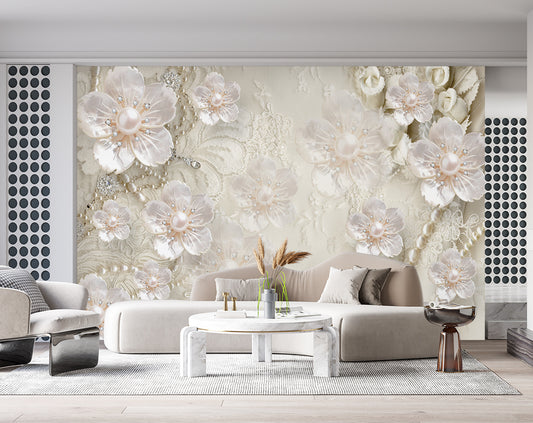 Living Room - Pearl Flowers Background Wallpaper