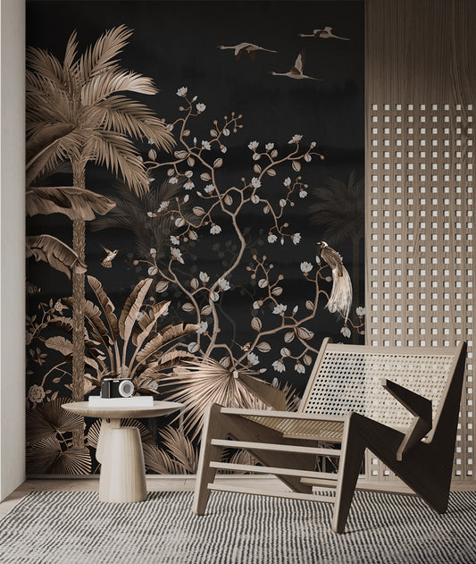 Living Room - Tropical Forest with Palm Trees Wall Mural Wallpaper, Custom Size