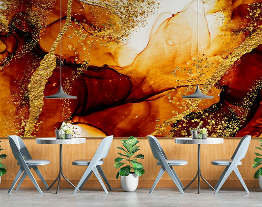 Dark Yellow And Red Marble Abstract Art Wallpaper