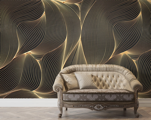 Living Room - Gold Screen Art 3D Classic Wall Covering Wallpaper