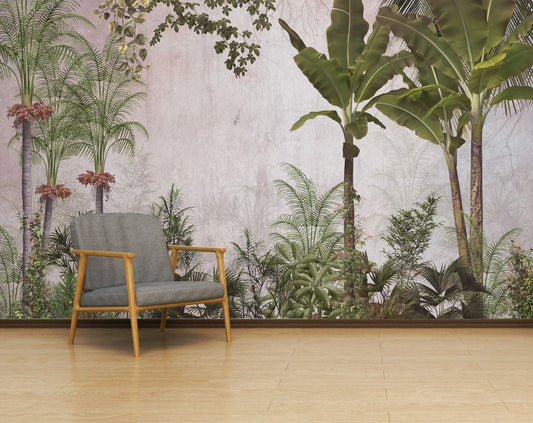 Palm And Banana Tree Watercolor Botanical Wallpaper