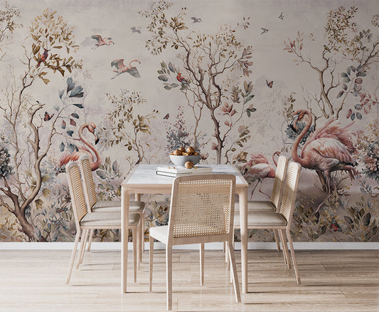 Leaves Tropical Forest And Flamingo Wallpaper