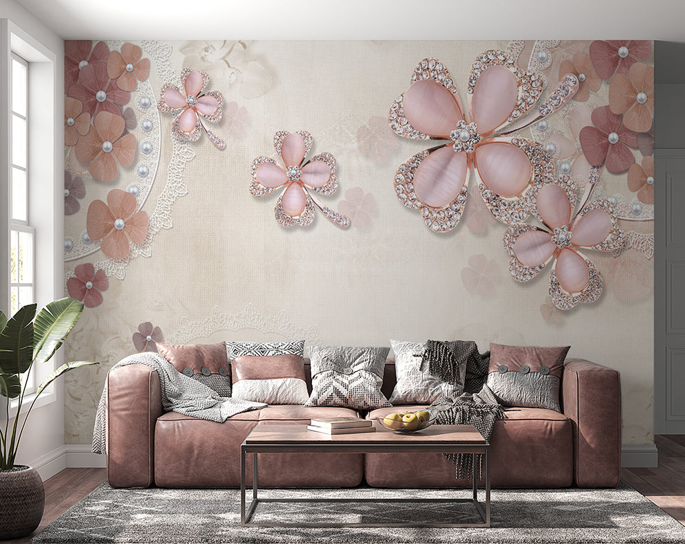 Peach Color Flowers Jewelry pattern Wallpapers