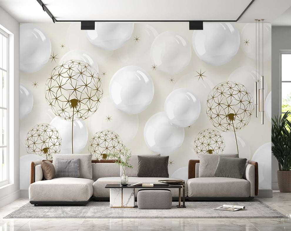 Stereo Ball Dandelion Round Ball Bedroom Background Wall Decoration Wallpaper