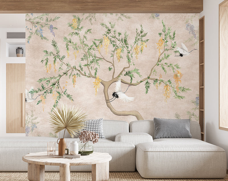 Chinoiserie crane bedroom wallpaper - view 6