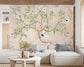 Living Room - Chinoiserie Cranes – Vintage Botanical Wall Mural, Custom Size